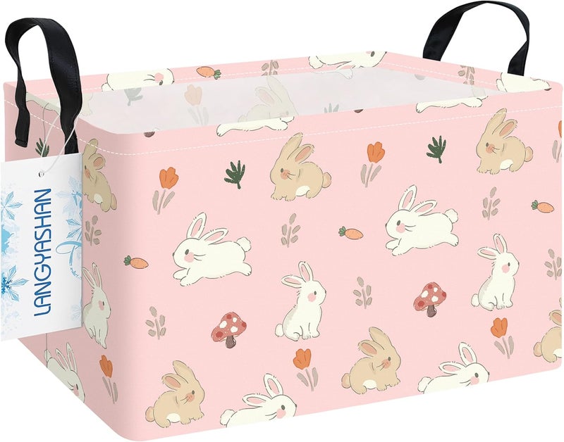 ONOEV Rectangular Rabbit Storage Basket,Bunny toy Organization Bin,Versatile Clothes Container,Gift Hamper for Girls and Boys(Pink Rabbit) - Image 1